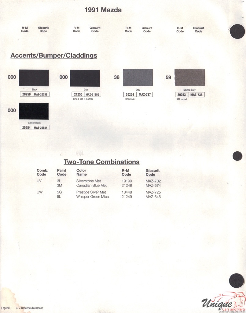 1991 Mazda Paint Charts RM 2